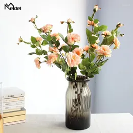 Decorative Flowers Meldel Artificial Silk Wedding Flower Bouquet 7 Head China Rose White Pink Home Decoration Fake