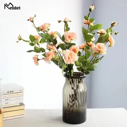 Flores decorativas Meldel Artificial Silk Wedding Flower Bouquet 7 Head China Rose Rosa Pink Home Decoração Fake