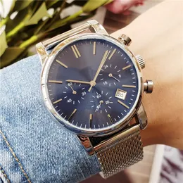 Stylish Luxury Men's Watch mit 40 mm Durchmesser, Metal Panel Drei-Poly-Quarzbewegungs Uhr Display Kalender Stahlband Kreislaufhülle