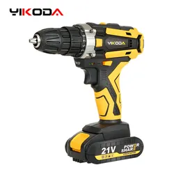 Yikoda 1216821V Electric Drill uppladdningsbar trådlös skruvmejsel Litiumbatteri Hushåll Multifunktion 2 Speed ​​Power Tools 240407