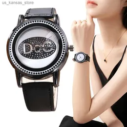 Armbandsur Fashion Ladies Black Eyes Design DQG Brand Quartz Luxury 2023 New Womens Leather Gift Clock ES240409
