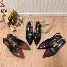 Czarny styl vintage sandały damskie nowe designerskie butikowe sandały wiosenne mody lakierowe skórzane buty eleganckie luksusowe sandały na wysokim obcasie