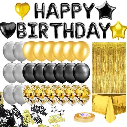 Schwarz Gold alles Gute zum Geburtstag Balloons Mann Frauen Party Dekorationen Erwachsener Kinder Jungen Mädchen 1 2 3 5 6 10 11 15 25 30 35 40 50 60 Jahre alte