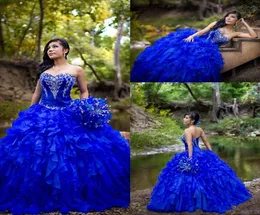 Royal Blue Sweet 16 Quinceanera Dresses 연인 파란색 자수 티어 주름 스커트 볼 가운 공주 긴 무도회 드레스 4877229