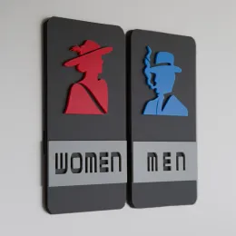 1pcs acrylic toileet door sign blue red men women plate plate wc scl stick stick for hotel ، absice ، home ، restaurant