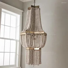 Lampadari grandi lampadario marginale in legno illuminazione perline di colpa vintage a soppalco