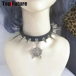 Choker Long Spikes Customize Harajuku Gothic Women Punk Necklace Streetwear Subculture Spice Y2K Girl Collar PU Leather Rivet