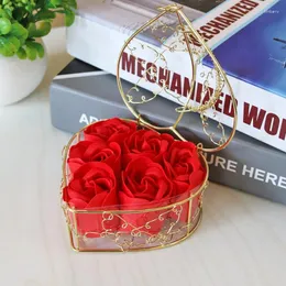 Dekorativa blommor Creative Simulation 6 Iron Basket Rose Decor Party Women's Day Housewarming Wedding Companion Hand Gift