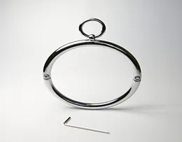 Latest Unisex Stainless Steel Bondage Neck Ring Collar Restraint Necklet Necklace Pins Locking Adult BDSM Sex Games Toy1632805