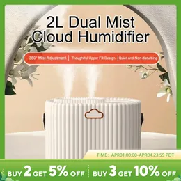 2L Humidificatore di grande capacità Porte a doppia nebbia Umidificatore Auto Shut-Off Air Humidifier Umidifier 360 ° Copertura Humidificatore di copertura