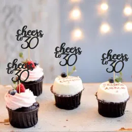 Chicinlife 10pcs 금 건배에 30 40 50 60 컵 케이크 토퍼 성인 생일 파티 기념일 30 일 40th 50th 60th Cake Supplies