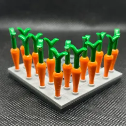 Cenoura com folhas verdes Bloco de construção MOC Peças Brinquedos de tijolo para jardins de coelho Compatível com pastagem 33172 20pcs/lote