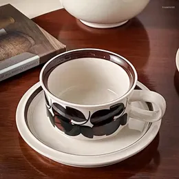 Mugs Vintage Style 280ML Ceramic Coffee Cups Flower Milk Tea Cup Ins Korean Oatmeal Breakfast Mug