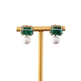Bolzenohrringe Vintage Style Retro Mode elegante Persönlichkeit mit Emerald Large Perle