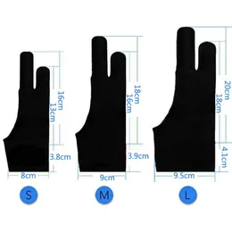 Black 2 dedo Luvas Anti-Frilhando Artista Luva de desenho para qualquer mesa de desenho de gráficos para luva para desenho à direita e esquerda