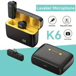 Mikrofone K6 Neuer drahtloser Lavalier -Mikrofon Tragbares Audio -Video -Aufnahme Mini Mic Live Broadcast Gaming Phone Mic für iPhone Android