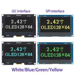 2,42 "2,42 tum LCD -skärm Vitblå gulgrön 128x64 OLED Display Module IIC I2C SPI Serial för C51 SPD0301