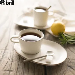 Koppar tefat vintage keramik kaffekopp set porslin kontor kreativt vitt te med handtag och tefat sätter taza personalizada 5