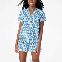 Damen Nachtwäsche Preppy Monkey Pyjamas Set Women Y2K Kleidersverletzungskragen Single Breasted Short Sleeve Shirt Top und Shorts 2000s Vnrn