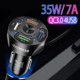 4 portas USB Adaptador de carregador de carro Display LED QC 3.0 Acessórios carregando Cigarro USB Carro Fast Adapter Car Q4J1