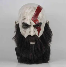 Game God of War 4 Mask Kratos with Beard Cosplay Horror Latex Party Mals Helmet Halloween Props L2205306307285