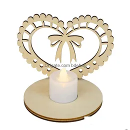 Candle Holders 1Pc Diy Home Decorations Holder Wedding Party Heart Shape Candlestick Wooden Hollow Furnishings Drop Delivery Garden Dhbug