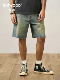 Men's Shorts SIMWOOD 2024 Summer New Loose Vintage Denim Shorts Mens Vintage 100% Cotton Jeans Shorts Plus Size Brand Clothing J240409