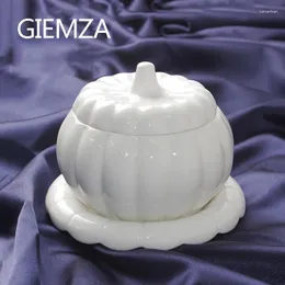 Tigelas tigela de abóbora branca giemza com tampa jingdezhen cerâmica alien a jar jar mini para o recipiente de sopa molho de barco