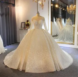 Sprudelkugelkleid Brautkleider bloßes Schmuck Nacken applizierte Pailletten Langarmes Spitzenbrautkleider maßgeschneiderte Abiti da Sposa5160907