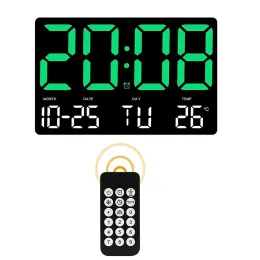 9.76 인치 디지털 벽 클럭 원격 제어 온도 날짜 자동 디밍 테이블 클럭 플러그인 사용 12/24h 전자 LED 알람 시계