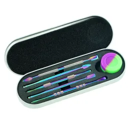 DAB Tool Kit Set mit 5ml Silicon Container Regenbogen Silber 5pcs Langes Dabber -Werkzeug Metall Einzelpaket für Wachs Trockenkraut LL