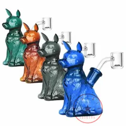 Colorful Thick Glass Bong Hookah Shisha Smoking Waterpipe Bubbler Pipes Filter Herb Tobacco Oil Rigs Bowl Portable Stand Wolf Dog Design Cigarette Holder DHL