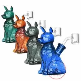 Bunte dicke Glas Bong Shisha Shisha Raucherpipe Bubbler -Rohre Filter Herb Tabaköl Rigs Schüssel tragbare Ständer Wolf Dog Design Zigarettenhalter DHL