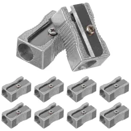 10st Dual Pencil Sharpener Pocket Aluminium Alloy Metal 1-håls stål Rektangulära små skarpare (silver)