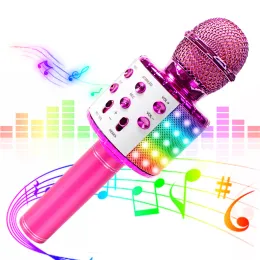 Mikrofoner WS858 Uppgradering Karaoke Microphone LED -lampor Musik Microfono Trådlös mikrofon för familj KTV Portable Singing Mike
