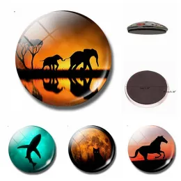 Tier Silhouette 30mm Glas Kühlschrank Magnet Schatten Elefant Haifisch Katze Pferd Wolf Whiteboard Dekor Kühlschrank Magnetaufkleber