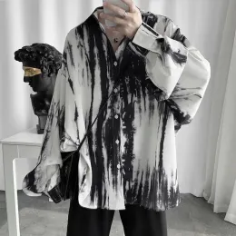 男性のためのドレス長袖シャツ禁酒黒の白いティディエドレープルーズブラウス秋の秋の美学ハイストリートパンクユニセックスシャツ