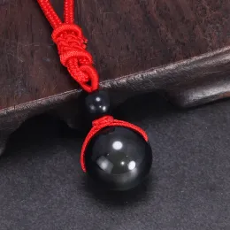 Halsketten Anhänger Naturstein für Frauen und Männer schwarze Obsidian Regenbogen Augenperlen Ball Transfer Glück LIEBE