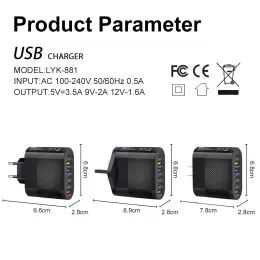 65W USB C 충전기 다중 6 포트 유형 C PD 빠른 충전 휴대 전화 벽 어댑터 14 15 Pro Xiaomi Samsung OnePlus