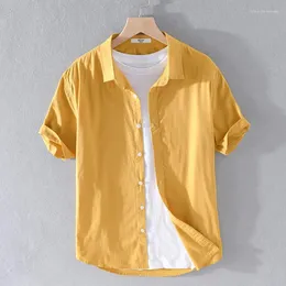 Camicie casual maschile design solido comodo giallo marca camicia di moda per la chimica di cotone camiseta