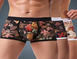 Gym Clothing Fashion Men039s Boxer Briefs Lace Printed Panties Mens Black Elastic Breathable Underwear Flower Print Seamless Un7719148
