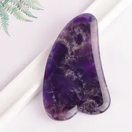 Natural Amethyst Gua Sha Massage Tool Schönheit Hautpflege gegen Form Facial Guasha Werkzeuge zum Kratzen von Massage Gesicht Hals Kinn Spa Akupunktur Therapie