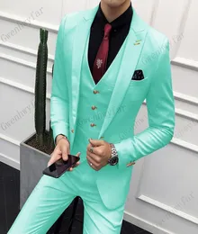 Bridalaffair Mint Green Single Basted Suit Groom Ternos de casamento 3 peças homens vestido traje de traje de baile de terno de traje de terno