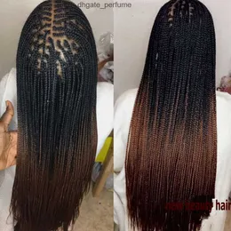 New 32inches long jumbo braided wig full Lace Front Wigs synthetic micro Braids Wigs With Baby Hair Ombre brown Wigs For Black Women