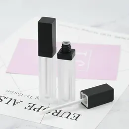 Storage Bottles 6ml Square Shape Frosted Lip Cream Gloss Plastic Tube With Black Lid For Cosmetic Packing LX4108