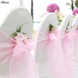 Düğün Ziyafet Partisi Dekorasyon Sandalyesi için Organza Sandalyesi Sashes Bows bağları sandalye kapak bantları etkinlikleri hafif pembe cl3471