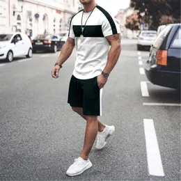 Striped Men Tracksuit Sets Fashion Casual Short Sleeve T -Shirts 2 Stück Outfits Streetwear Jogger 3D gedruckter Sportanzug 240409