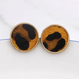 Stud Earrings ZWPON Small Round Disc Leopard Studs Genuine Leather For Women Fashion Animal Print Jewelry Wholesale