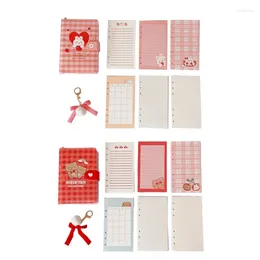 Exquisites Leder-Binder Notebook süße 6-Ring-Notepad Magnetisch Cartoon Scrapbook mit versteckten Kartentaschen