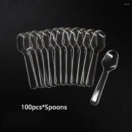 Einweg -Besteck 100pcs transparent Plastik kleiner Löffel Kaffee Tee Ice Cream Kuchen Dessert Schaufel Gelee Vorspeise Tabelle Geschirr